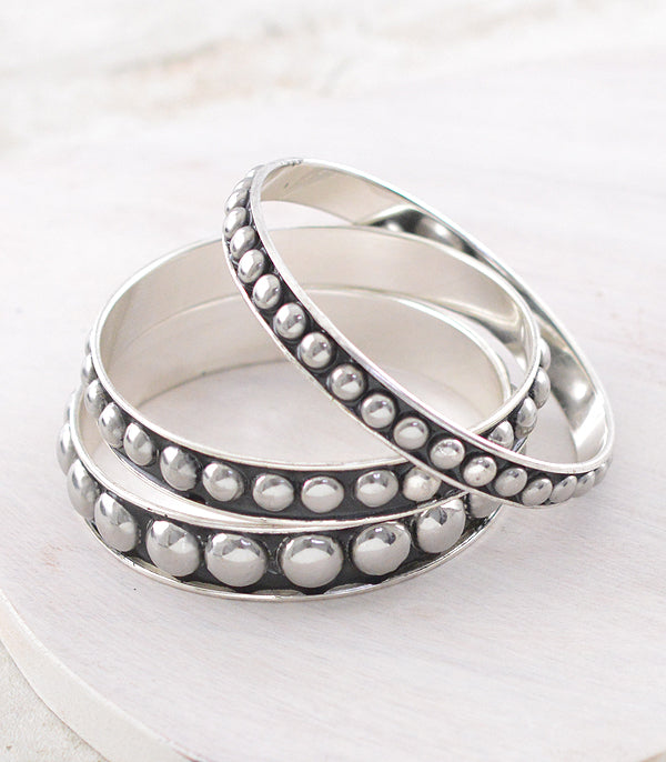 BR9541SL-3PC Set Studded Bangle Bracelet