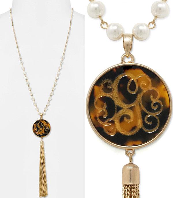 INITIAL JEWELRY :: NECKLACES | RINGS :: Tassel Accent Tortoise Initial Necklace