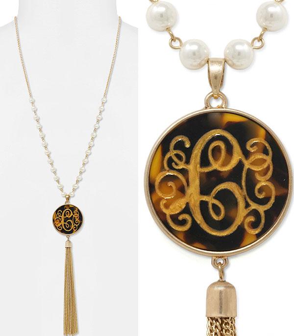 INITIAL JEWELRY :: NECKLACES | RINGS :: Tassel Accent Tortoise Initial Necklace