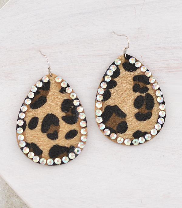 New Arrival :: Crystal Framed Leopard Leather Earrings