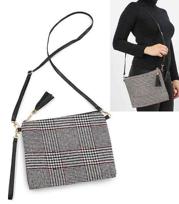 <font color=black>SALE ITEMS</font> :: HANDBAGS | TRAVEL :: Wholesale Plaid Wristlet Crossbody Bag