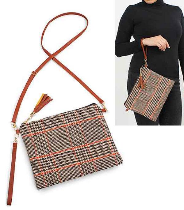 HANDBAGS :: CROSSBODY I CLUTCH BAGS :: Wholesale Plaid Wristlet Crossbody Bag