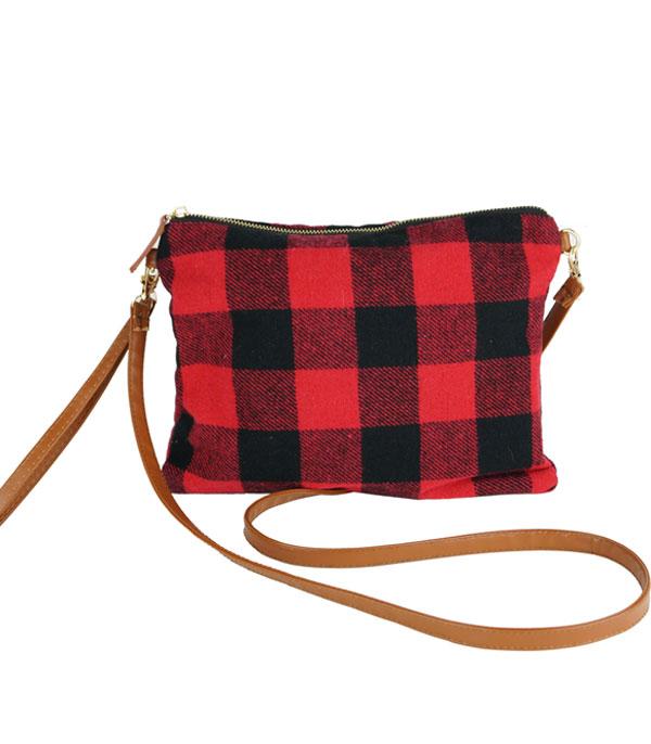 <font color=black>SALE ITEMS</font> :: HANDBAGS | TRAVEL :: Wholesale Buffalo Plaid Wristlet Crossbody Bag