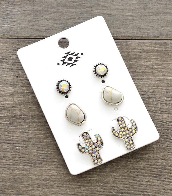 EARRINGS :: POST EARRINGS :: Wholesale 3PC Set Cactus Earrings