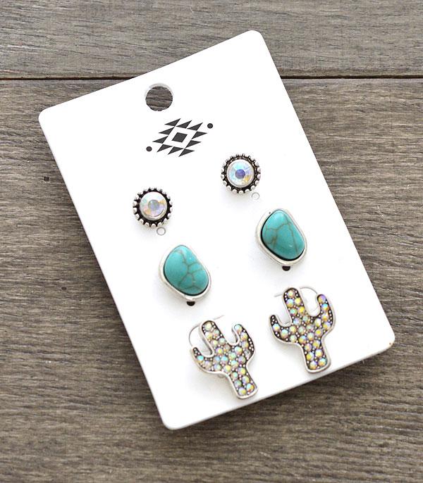 EARRINGS :: POST EARRINGS :: Wholesale 3PC Set Cactus Earrings