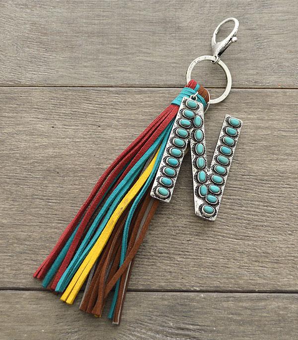 <font color=BLUE>WATCH BAND/ GIFT ITEMS</font> :: KEYCHAINS :: Wholesale Turquoise Initial Tassel Keychain