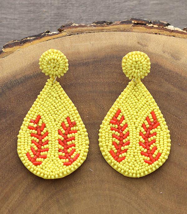 SPORTS THEME :: BASEBALL | SOFTBALL :: Wholesale Seed Bead Softball Teardrop Earrings