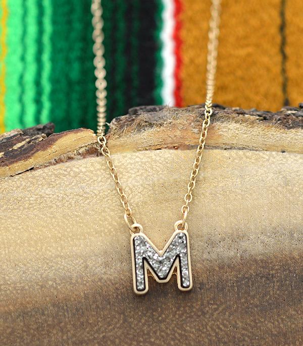 INITIAL JEWELRY :: NECKLACES | RINGS :: Wholesale Druzy Initial Necklace