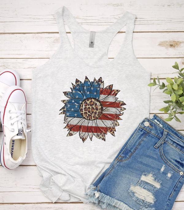 GRAPHIC TEES :: GRAPHIC TEES :: Wholesale American Flag Sunflower Tank Top