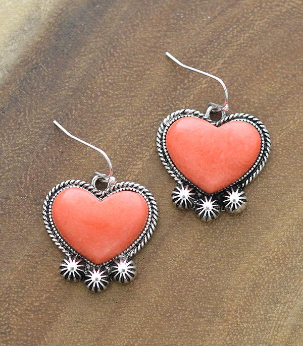 EARRINGS :: WESTERN HOOK EARRINGS :: Wholesale Western Semi Stone Heart Earrings