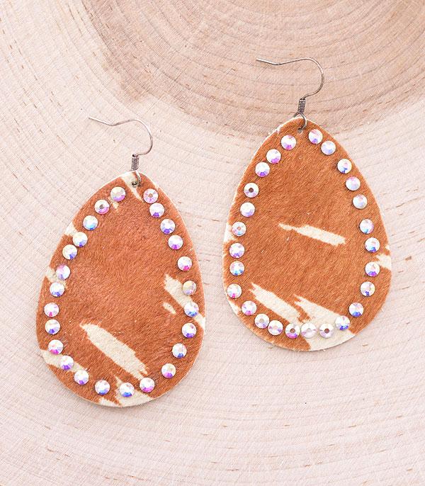 EARRINGS :: WESTERN HOOK EARRINGS :: Wholesale Leather Cowhide Bling Teardrop Earrings