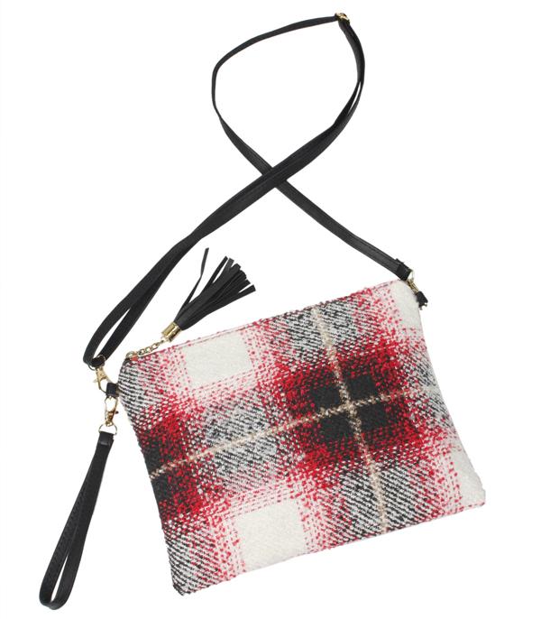 HANDBAGS :: CROSSBODY I CLUTCH BAGS :: Wholesale Plaid Fabric Crossbody Bag