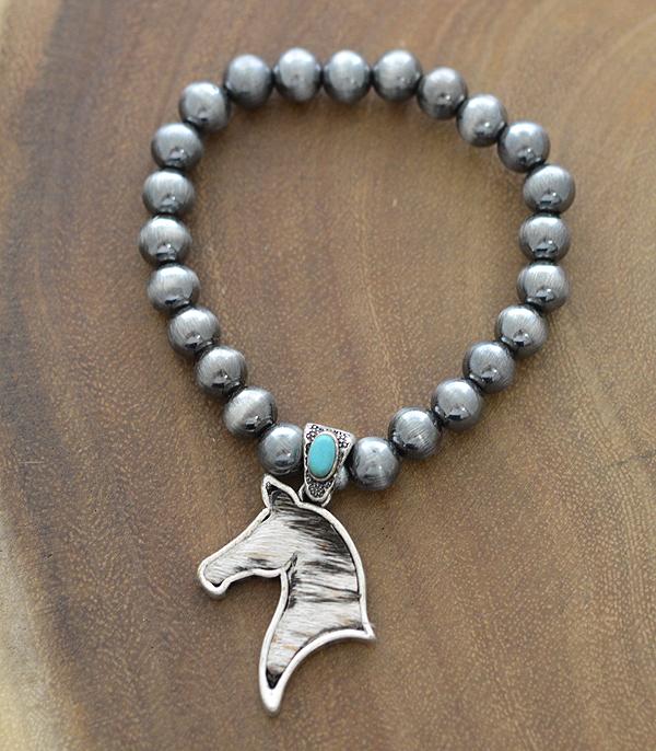 BRACELETS :: STRETCH-BEAD :: Wholesale Animal Faux Hide Horse Charm Bracelet