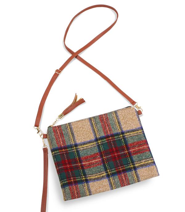 <font color=black>SALE ITEMS</font> :: HANDBAGS | TRAVEL :: Wholesale Tartan Plaid Crossbody Clutch Bag