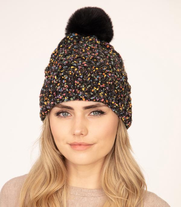 HATS I HAIR ACC :: BEANIES I HEADWRAP :: Wholesale Womens Winter Confetti PomPom Beanie