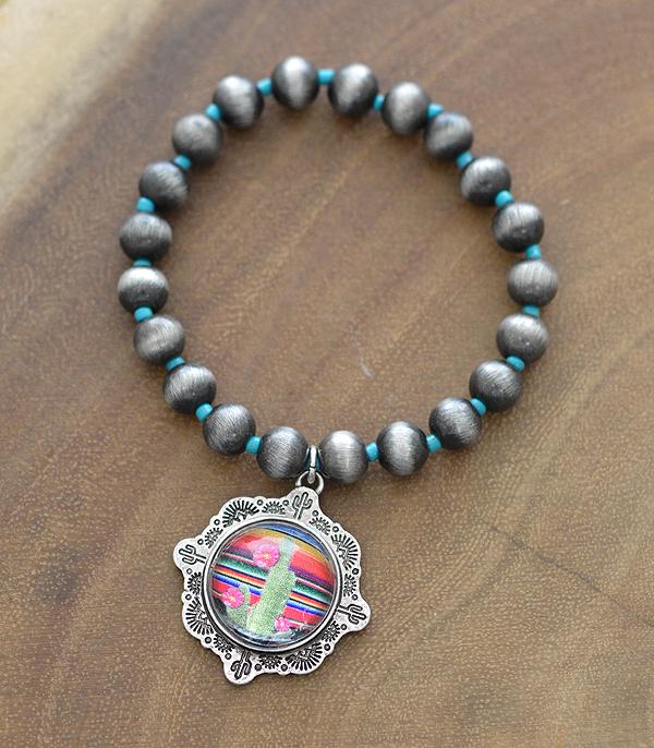 BRACELETS :: STRETCH-BEAD :: Wholesale Serape Cactus Charm Bracelet