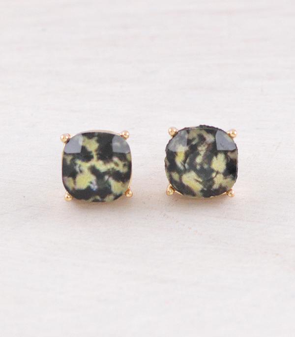 EARRINGS :: WESTERN POST EARRINGS :: Wholesale Camo Print Cushion Cut Post Earrings