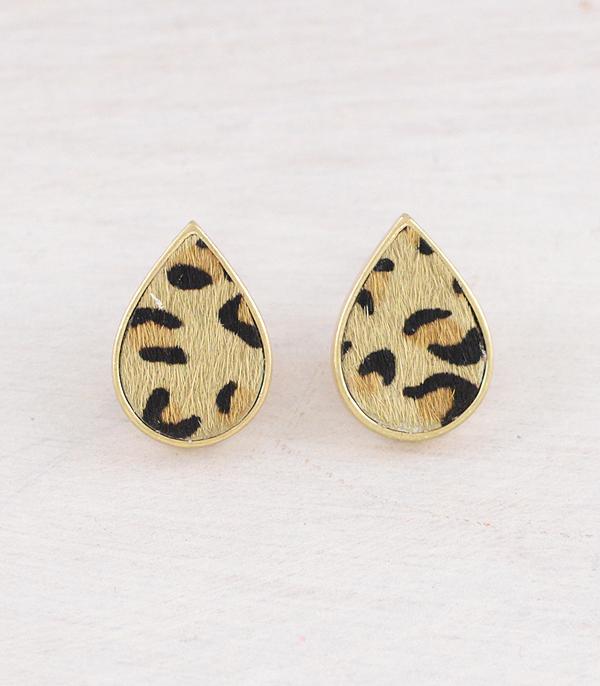 EARRINGS :: WESTERN POST EARRINGS :: Wholesale Leopard Print Teardrop Post Earrings