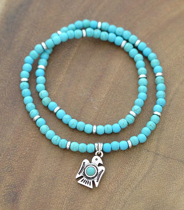 BRACELETS :: STRETCH-BEAD :: Wholesale Thunderbird Charm Turquoise Bracelet