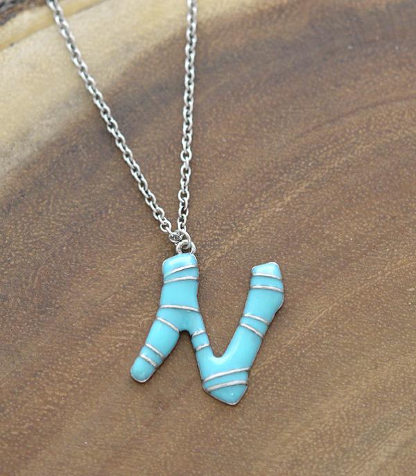 INITIAL JEWELRY :: NECKLACES | RINGS :: Wholesale Turquoise Epoxy Initial Pendant Necklace