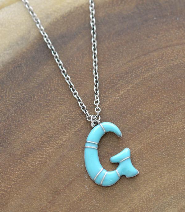 INITIAL JEWELRY :: NECKLACES | RINGS :: Wholesale Turquoise Epoxy Initial Pendant Necklace