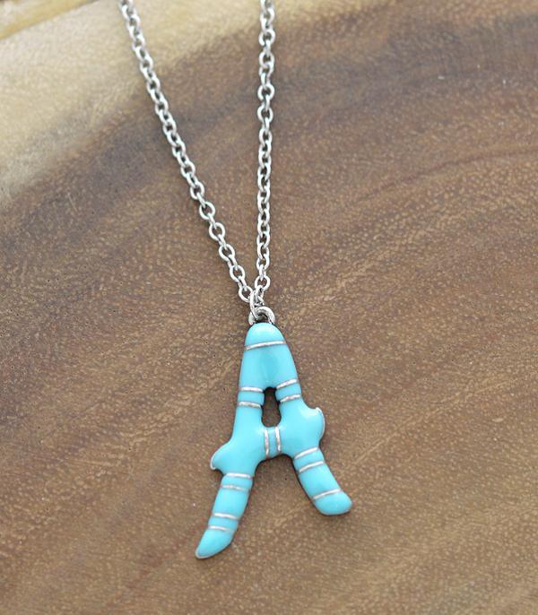 INITIAL JEWELRY :: NECKLACES | RINGS :: Wholesale Turquoise Epoxy Initial Pendant Necklace