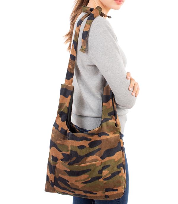 HANDBAGS :: CROSSBODY BAGS :: Wholesale Corduroy Camo Print Crossbody Bag