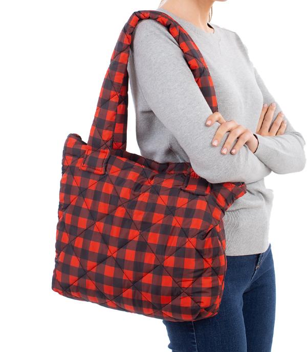 HANDBAGS :: FASHION :: Wholesale Buffalo Plaid Padded Tote Bag