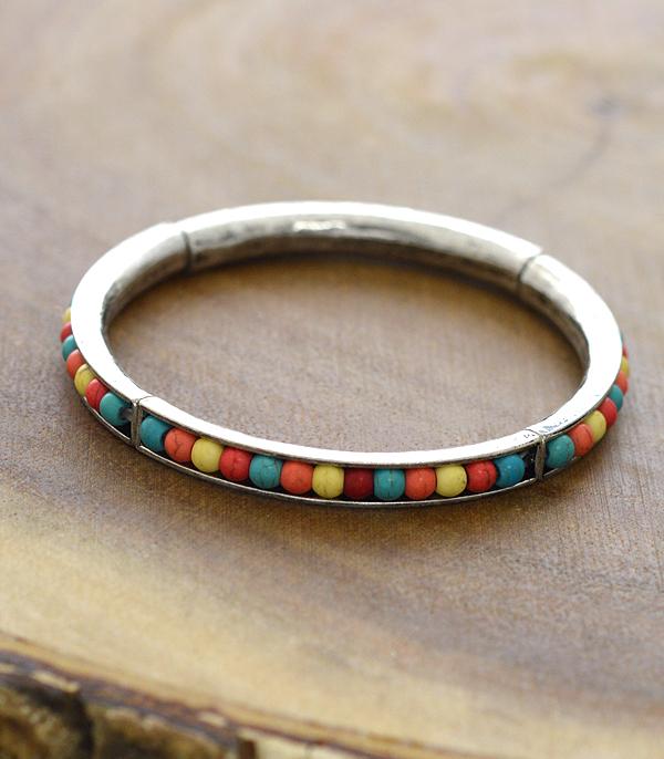 BRACELETS :: STRETCH :: Wholesale Western Turquoise Bead Bangle Bracelet