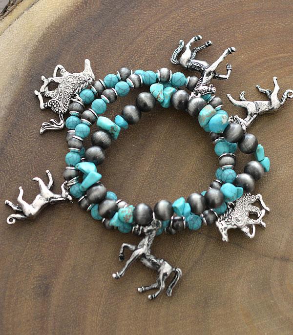 BRACELETS :: STRETCH-BEAD :: Wholesale Turquoise Western Charm Bracelet Set