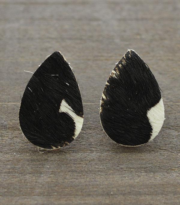 EARRINGS :: POST EARRINGS :: Wholesale Western Cowhide Leather Teardrop Earring