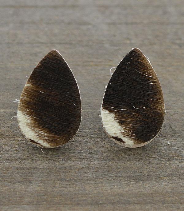 EARRINGS :: POST EARRINGS :: Wholesale Cowhide Leather Teardrop Earrings