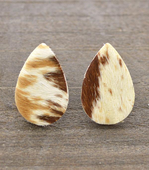 EARRINGS :: POST EARRINGS :: Wholesale Cowhide Leather Teardrop Earrings