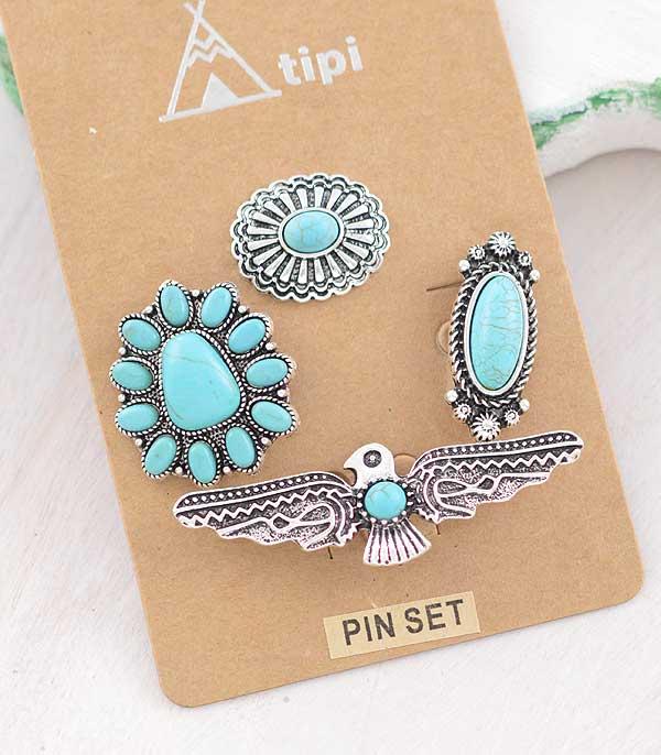 HATS I HAIR ACC :: HAT ACC I HAIR ACC :: Wholesale Western Turquoise Concho Pin Set