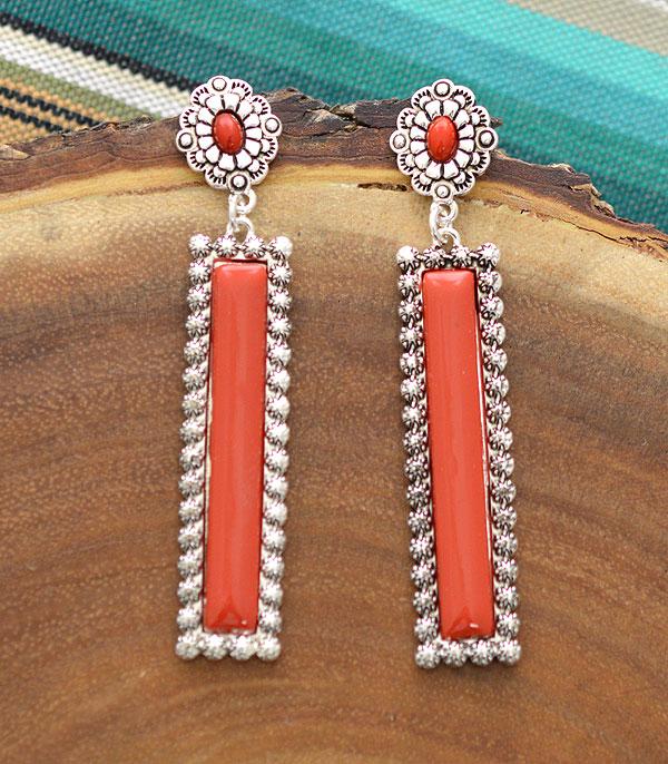 EARRINGS :: WESTERN POST EARRINGS :: Wholesale Western Coral Color Epoxy Drop Earrings