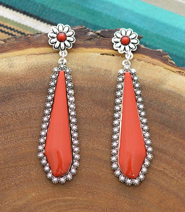 EARRINGS :: WESTERN POST EARRINGS :: Wholesale Western Coral Color Epoxy Drop Earrings