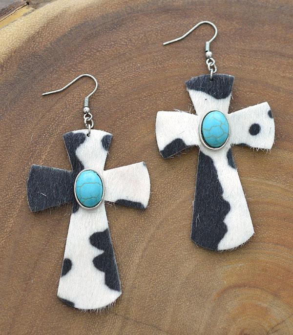 EARRINGS :: WESTERN HOOK EARRINGS :: Wholesale Western Cowhide Cross Earrings