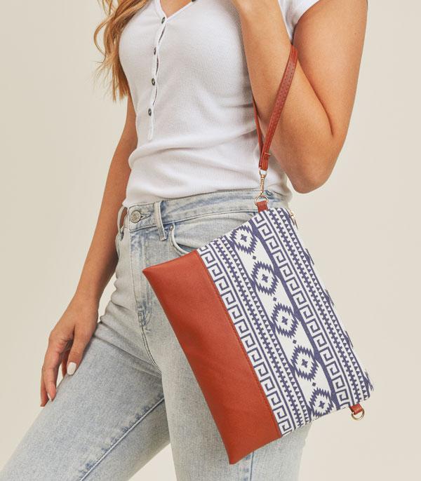 HANDBAGS :: CROSSBODY I CLUTCH BAGS :: Wholesale Aztec Pattern Crossbody Wristlet Bag