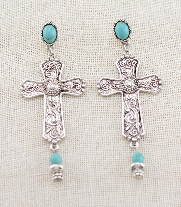 EARRINGS :: WESTERN POST EARRINGS :: Wholesale Western Turquoise Post Cross Earrings