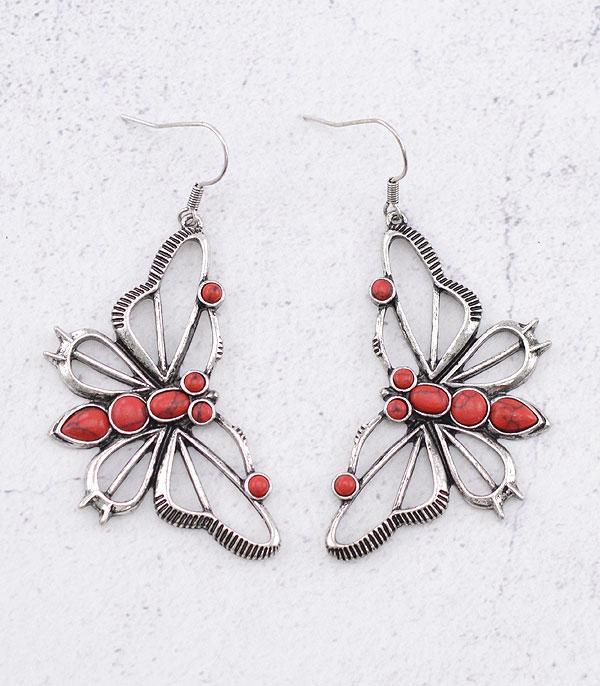 EARRINGS :: TRENDY EARRINGS :: Wholesale Western Semi Stone Butterfly Earrings