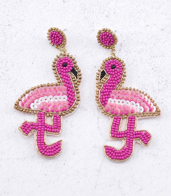 EARRINGS :: TRENDY EARRINGS :: Wholesale Seed Bead Flamingo Earrings