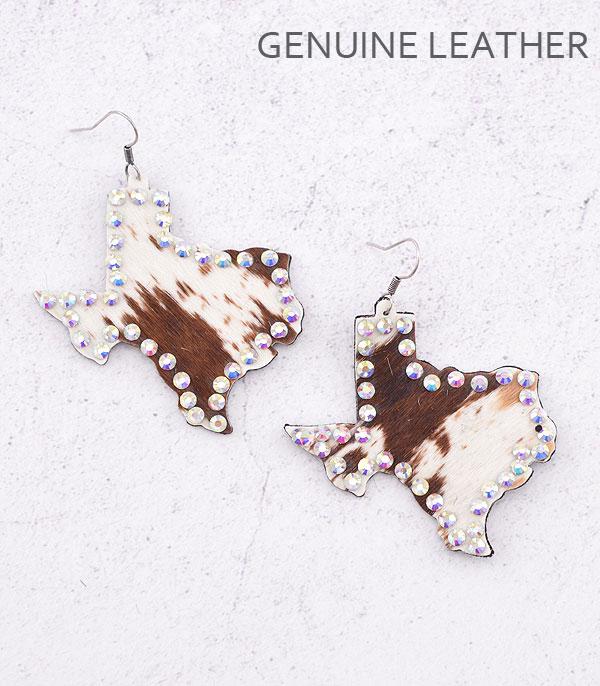 EARRINGS :: WESTERN HOOK EARRINGS :: Wholesale Leather Animal Print Texas Map Earrings