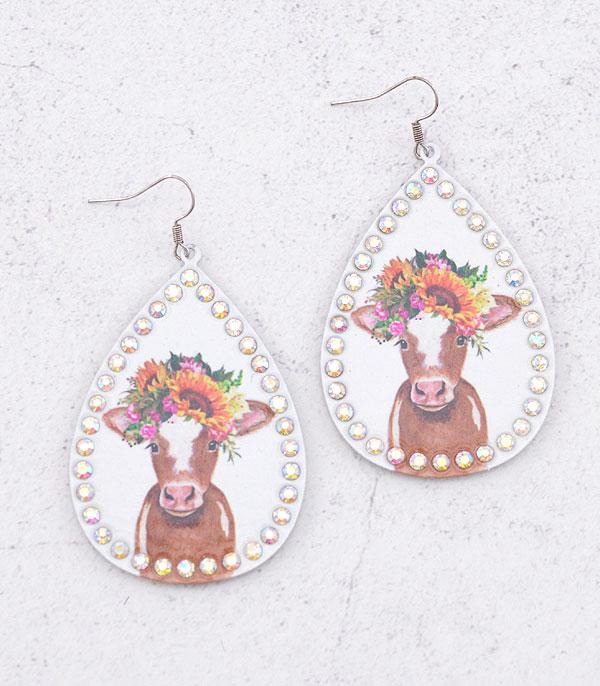 EARRINGS :: WESTERN HOOK EARRINGS :: Wholesale Farm Animal Cow Teardrop Earrings