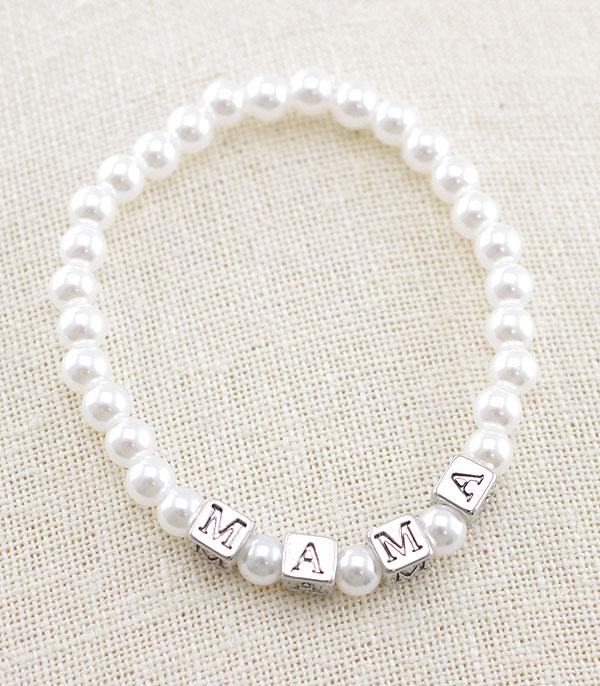 BRACELETS :: STRETCH-BEAD :: Wholesale Mama Letter Pearl Bracelet