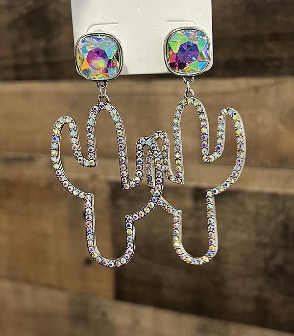 EARRINGS :: WESTERN POST EARRINGS :: Wholesale Glass Stone Post Cactus Dangle Earrings