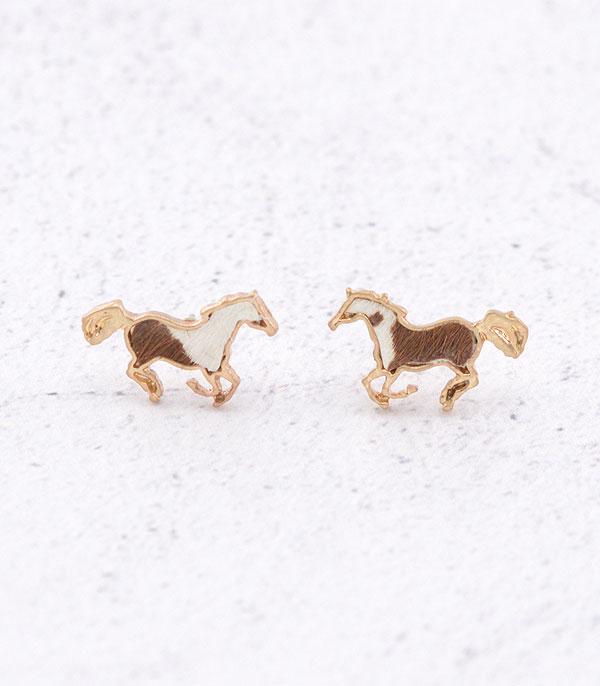 EARRINGS :: POST EARRINGS :: Wholesale Cowhide Leather Horse Stud Earrings