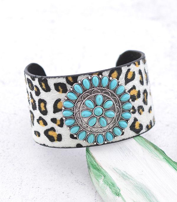 BRACELETS :: CUFF I BANGLE :: Wholesale Turquoise Concho Leopard Cuff Bracelet