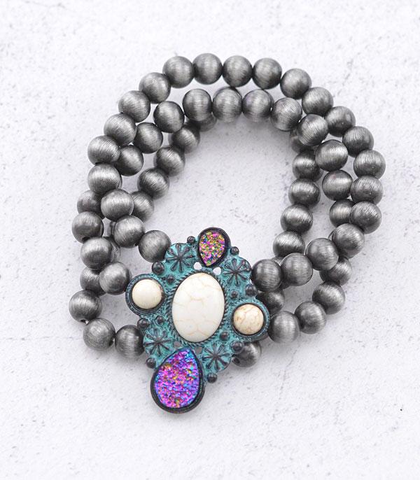 BRACELETS :: STRETCH-BEAD :: Wholesale Druzy Cross Navajo Pearl Bead Bracelet