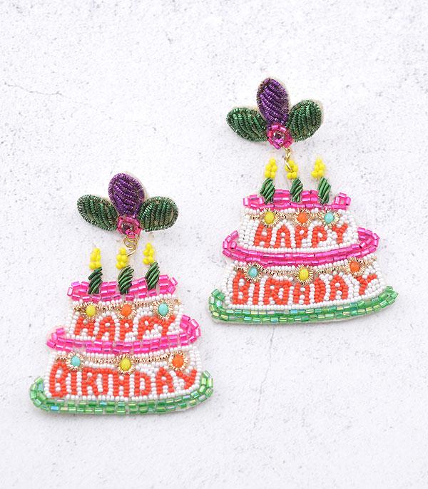 EARRINGS :: TRENDY EARRINGS :: Wholesale Seed Bead Happy Birthday Earrings