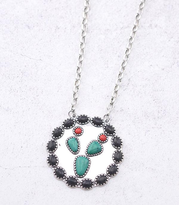 NECKLACES :: CHAIN WITH PENDANT :: Wholesale Western Cactus Round Pendant Necklace